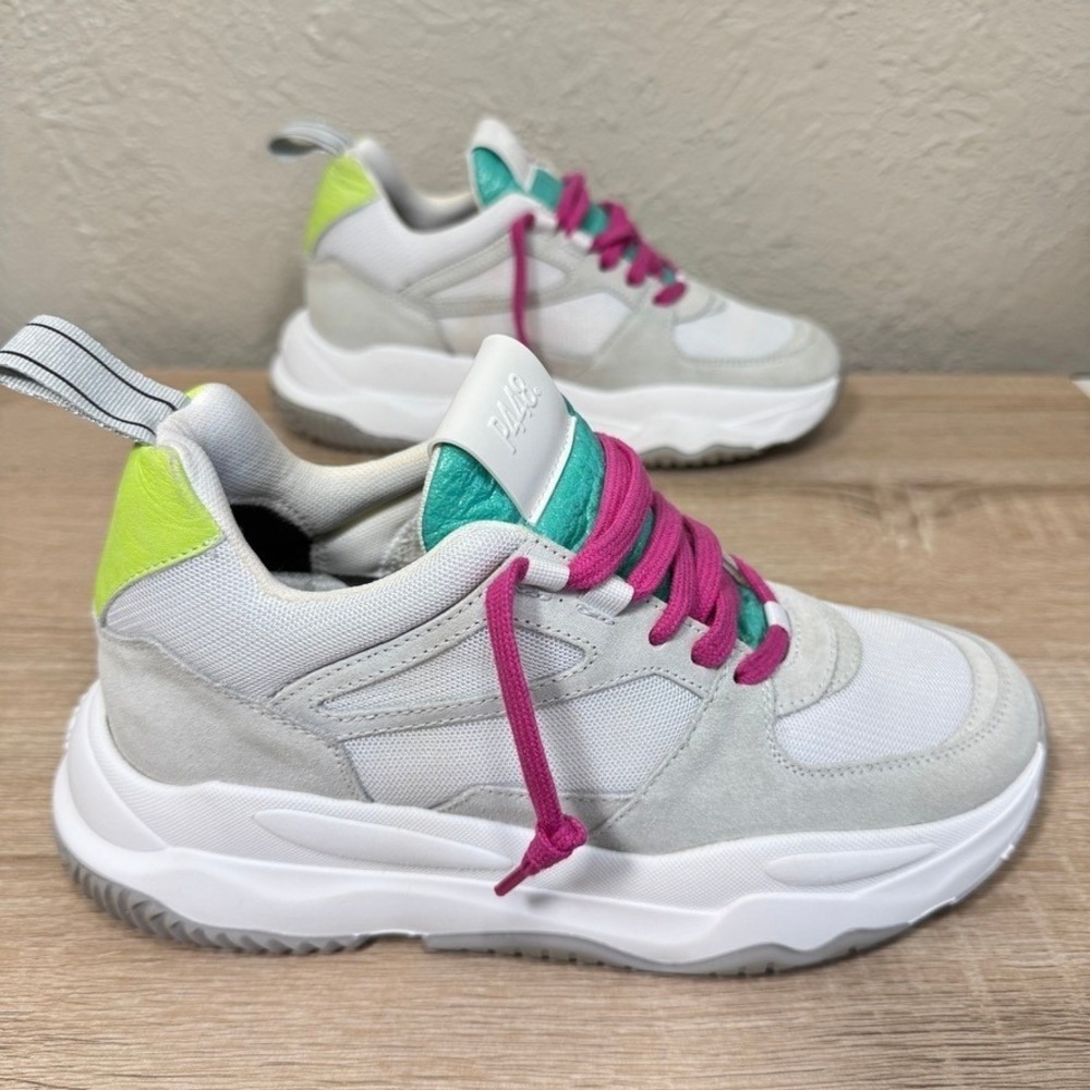 P448 Women's Chunky Sneakers in White, Pink, Teal & Lime